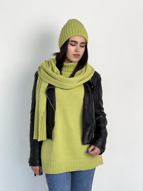 В'язаний комплект жіночий шапка та шарф яблуневий