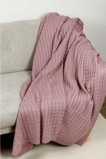 Плед в'язаний Коси рожевий