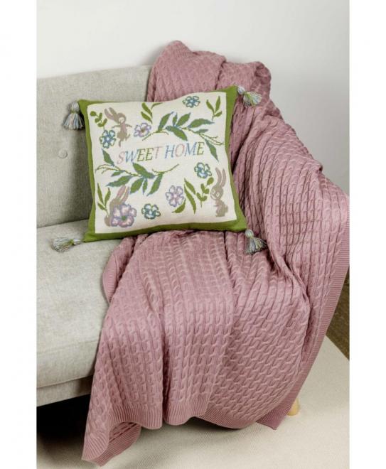 Плед в'язаний Коси рожевий