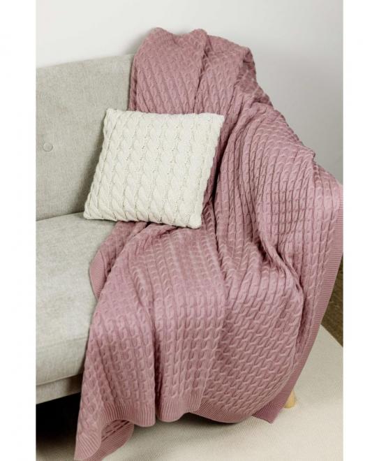 Плед в'язаний Коси рожевий