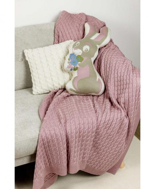 Плед в'язаний Коси рожевий