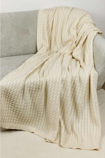 Плед в'язаний Коси кремовий