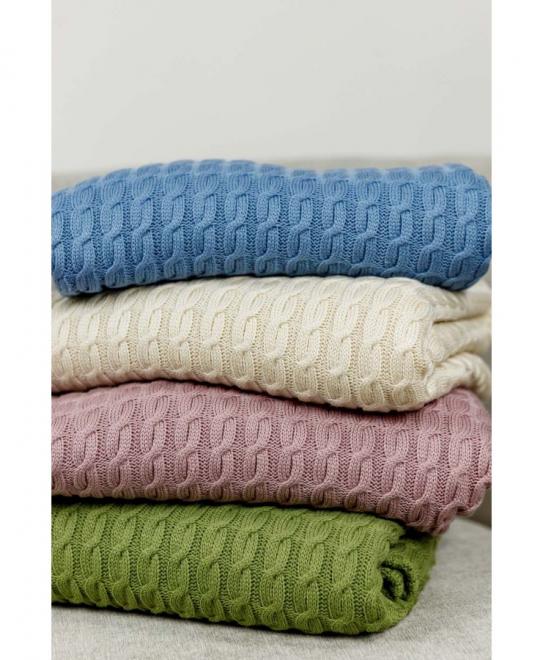 Плед в'язаний Коси волошковий