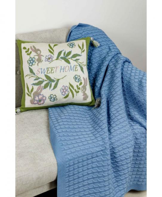 Плед в'язаний Коси волошковий