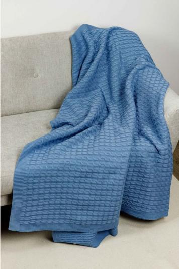 Плед в'язаний Коси волошковий