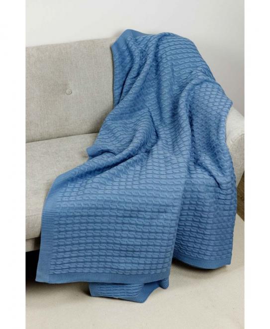 Плед в'язаний Коси волошковий