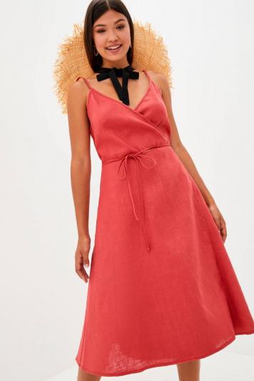 Сукня лляна на запах Червоне