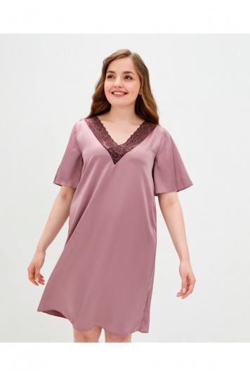 Ночнушка атласна з мереживом Прованс by Vona рожев Ночнушка атласна з мереживом Прованс by Vona рожев