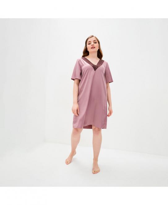 Ночнушка атласна з мереживом Прованс by Vona рожев