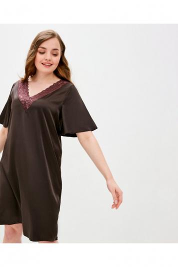 Ночнушка атласна з мереживом Прованс by Vona корич Ночнушка атласна з мереживом Прованс by Vona корич