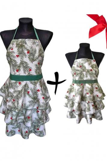 Набір фартухів для мами і доньки Ялинка з воланами