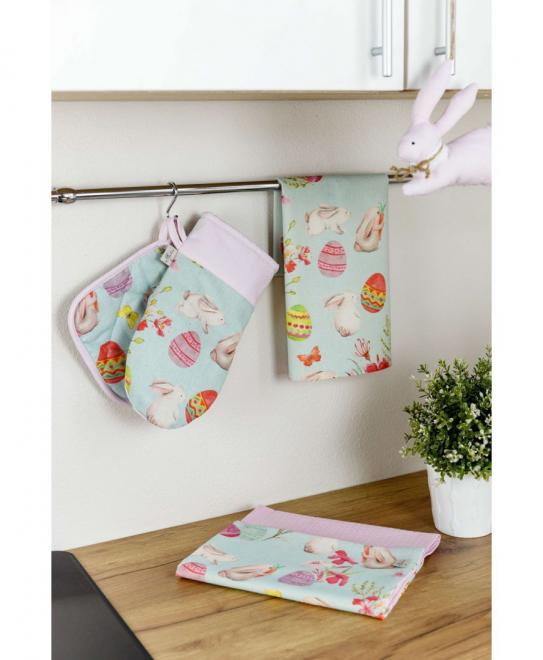 Набір рукавичка+прихватка Писанка блакитна