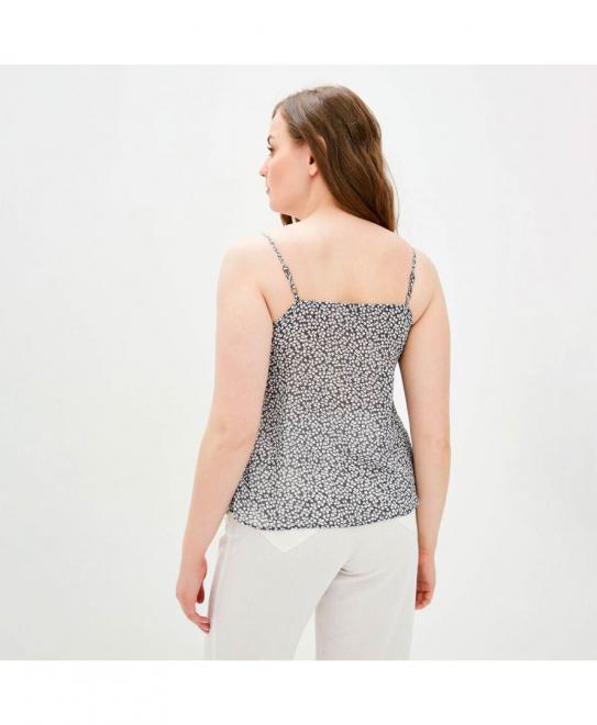 Майка жіноча на бретелях чорна з білим квіточкою Т