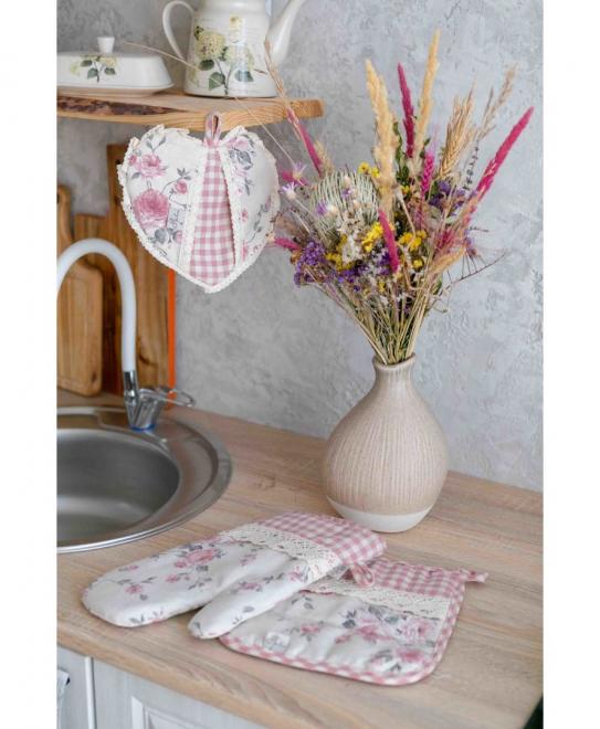 Кухонна прихватка серце Bella Троянди/Рожева клiти
