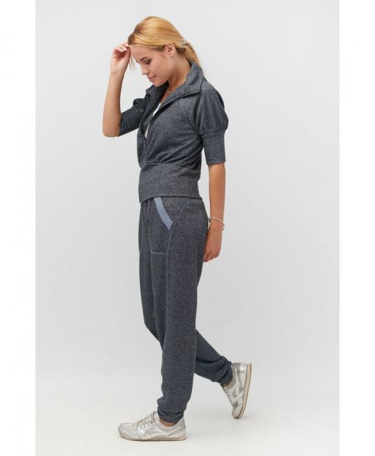 Кофта з короткими рукавами на блискавці Індіго