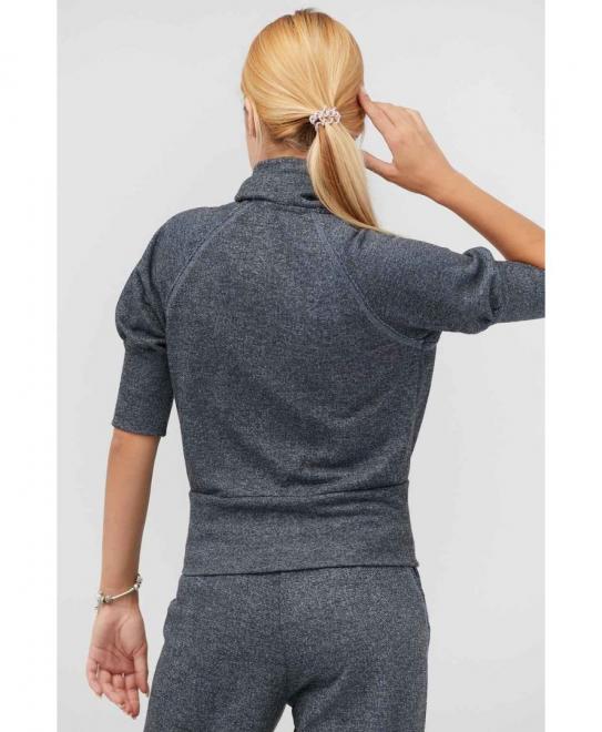 Кофта з короткими рукавами на блискавці Індіго