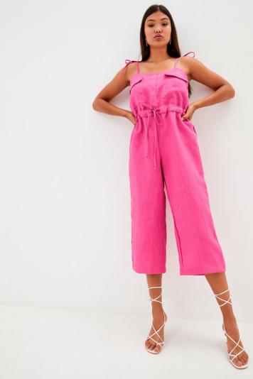 Комбінезон льняний на зав'язках Фуксiя