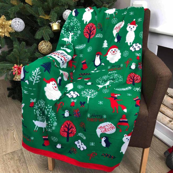 Плед новогодний Merry Christmas Зеленый
