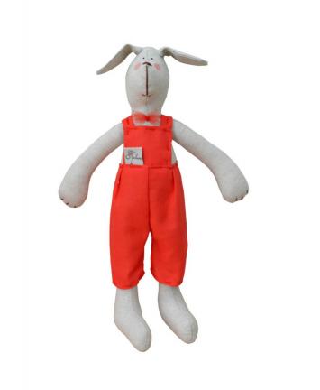 Інтер'єрна іграшка собака в червоному костюмі