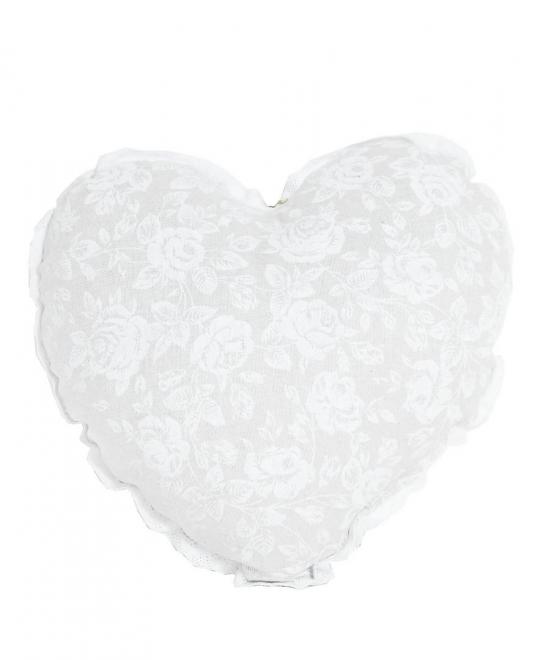 Диванная подушка сердце White rose с кружевом