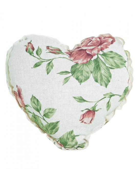 Диванная подушка сердце Large pink rose с кружевом