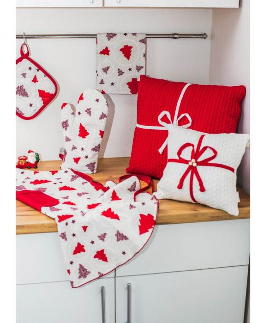 Декоративна подушка в'язана Червона з бантом