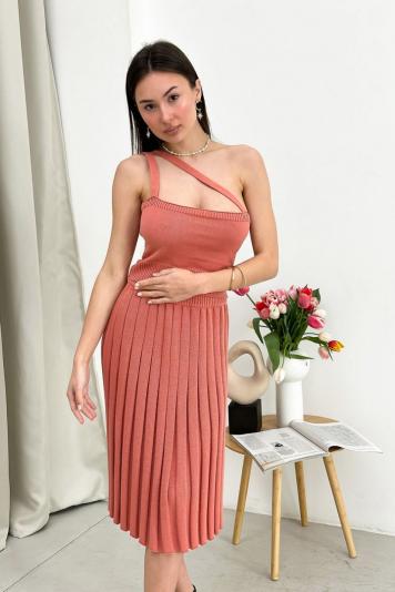 Топ вязаный с косыми лямками  Joy Кораловый