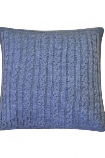Вязаная подушка косы SOFT синий меланж Вязаная подушка косы SOFT синий меланж