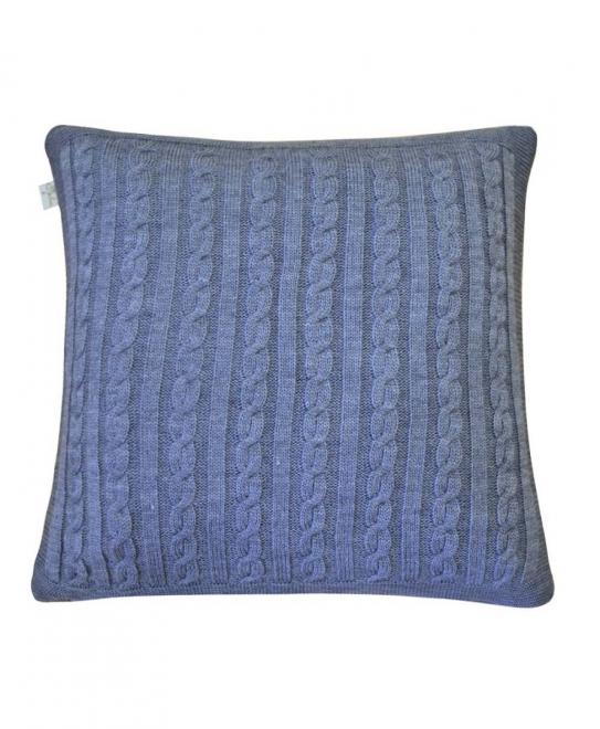 Вязаная подушка косы SOFT синий меланж
