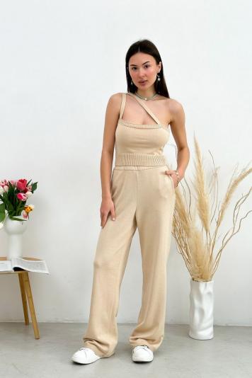 Топ вязаный с косыми лямками  Joy Бежевый