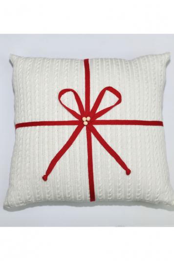 Декоративна подушка в'язана Біла з бантом