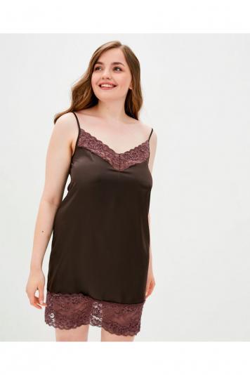 Сорочка атласна з мереживом Прованс by Vona коричн