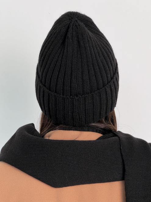 В'язаний комплект жіночий шапка та шарф чорна