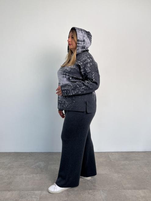 В'язаний жіночий костюм світшот зі штанами графітовий Vibe