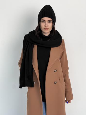 В'язаний комплект жіночий шапка та шарф чорна