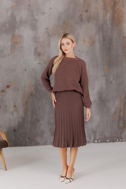 Спідниця плісе міді в'язана Шоколад
