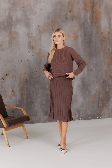 Спідниця плісе міді в'язана Шоколад