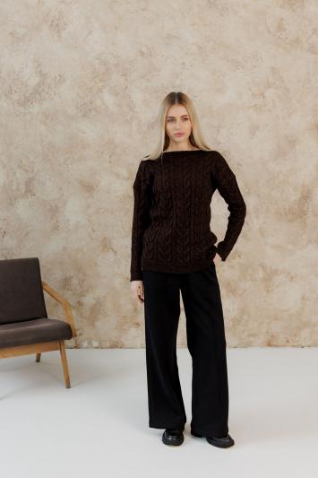 Вязаный женский джемпер Асоль шоколад с люрексом