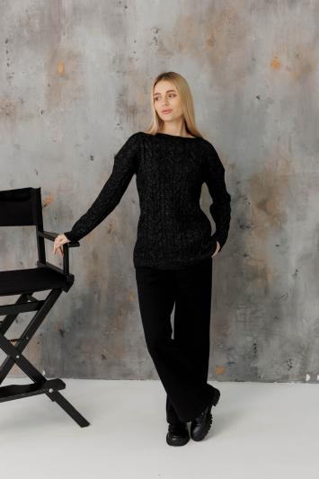 Вязаный женский джемпер Асоль черный с люрексом