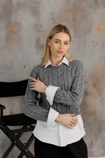 Кроп-джемпер серый с люрексом Асоль