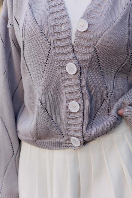Кардиган женский ажурный серый