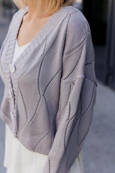 Кардиган женский ажурный серый