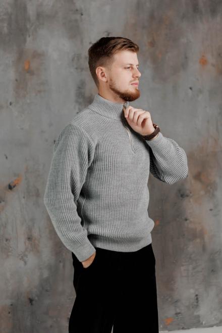 Чоловічий светр на блискавці сірий