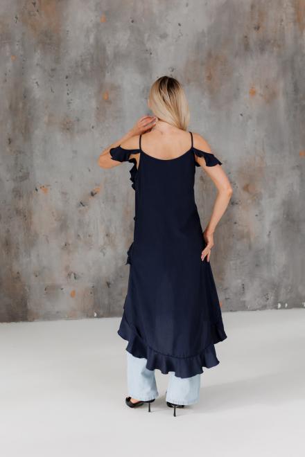 Блузка с воланами длинная синяя