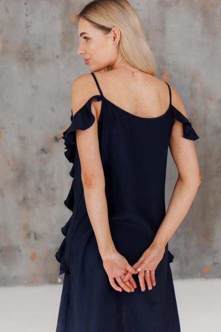 Блузка с воланами длинная синяя