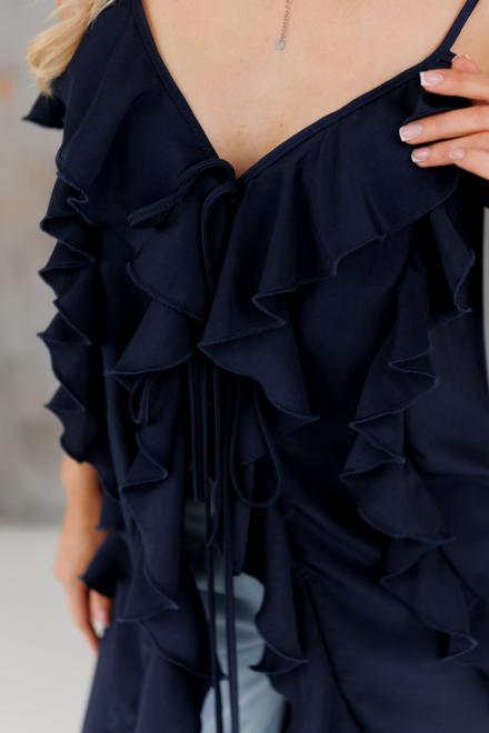 Блузка с воланами длинная синяя