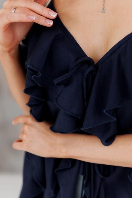 Блузка с воланами длинная синяя