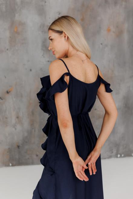 Блузка с воланами длинная синяя