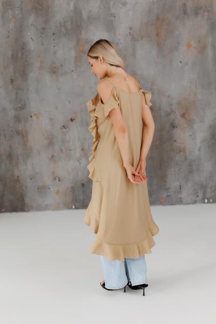 Блузка з воланами довга карамель