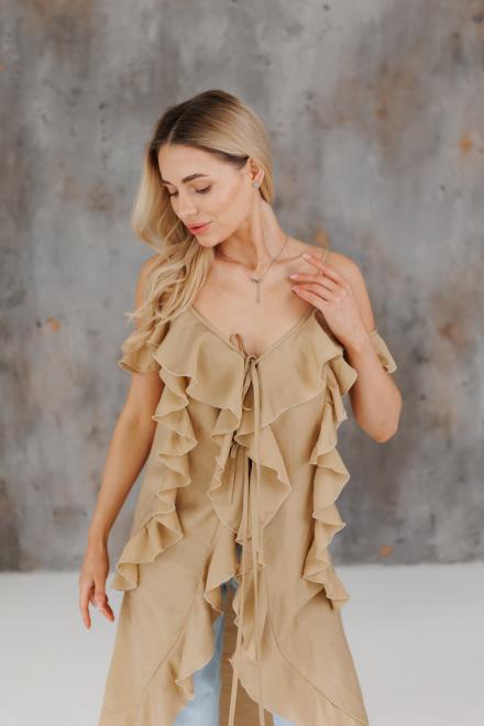 Блузка з воланами довга карамель